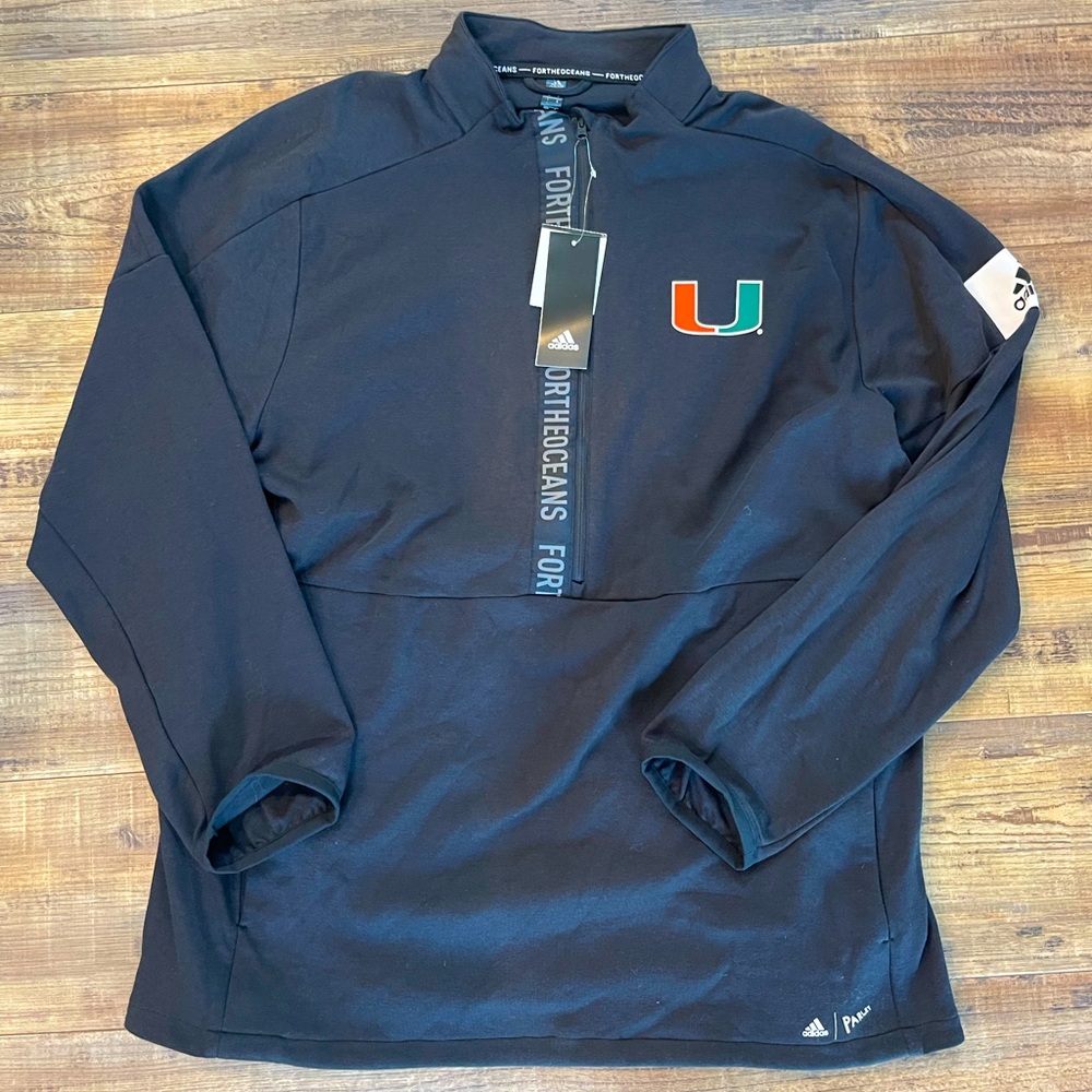 Adidas Black Miami Hurricanes quarter zip sweatshirt - men’s size Large NWT